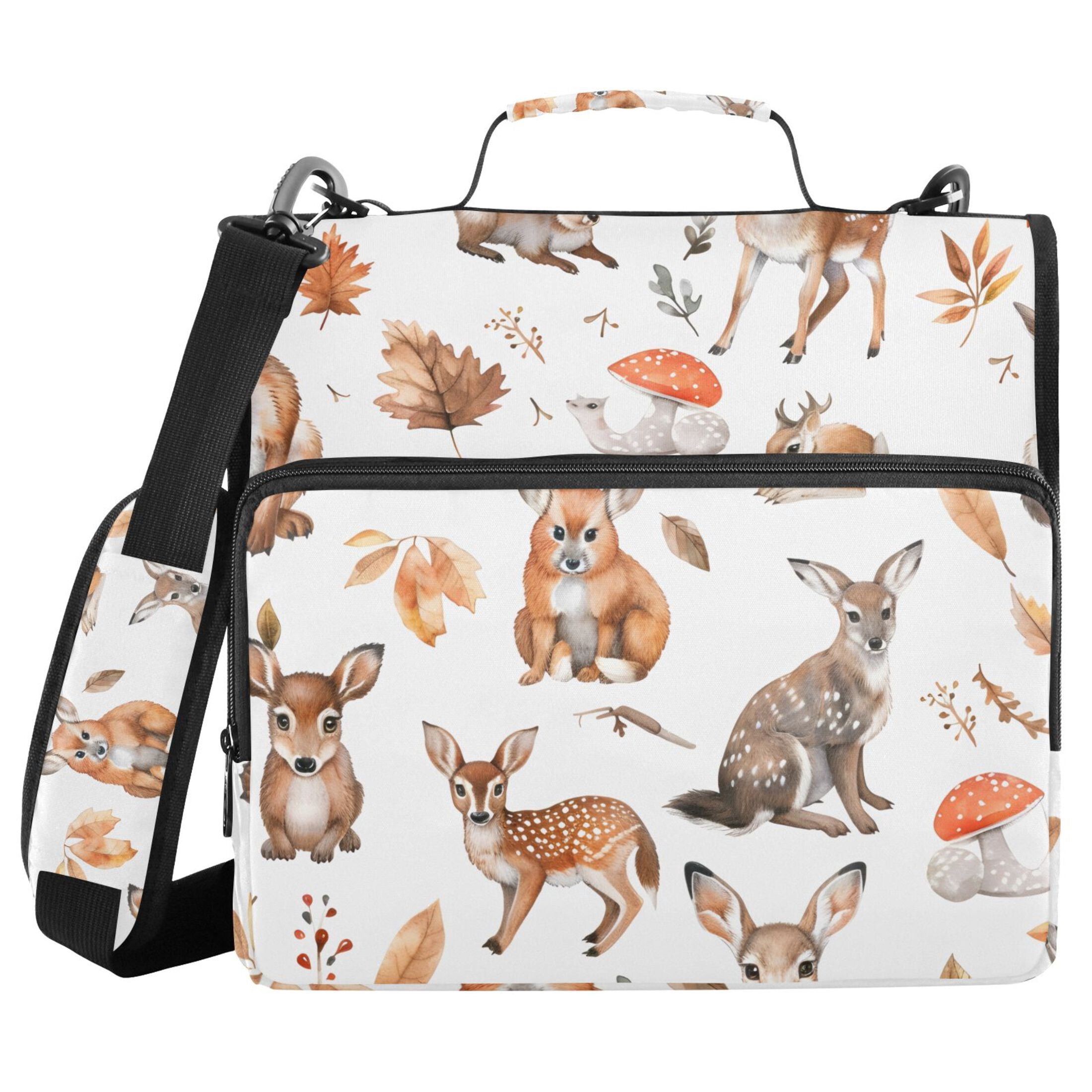ALAZA Zipper Binder Cute Deer Mushrooms 3 Ring Trapper Keeper File Folder Organizer Bag
