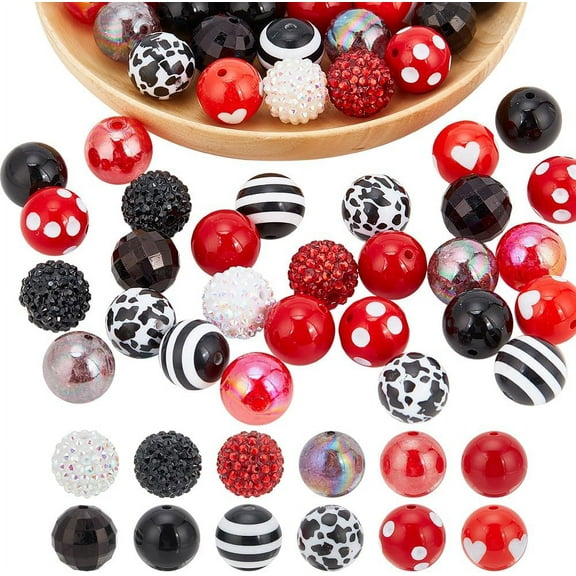 20mm Large Bubblegum Beads 50pcs Red Black Pen Beads Chunk Pen Beads Acrylic Loose Beads