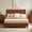 Walnut, variant on Queen Size Platform Bed Frame, Wooden Corrugated Curved Headboard Modern Farmhouse Style, No Box Spring Needed, Walnut
