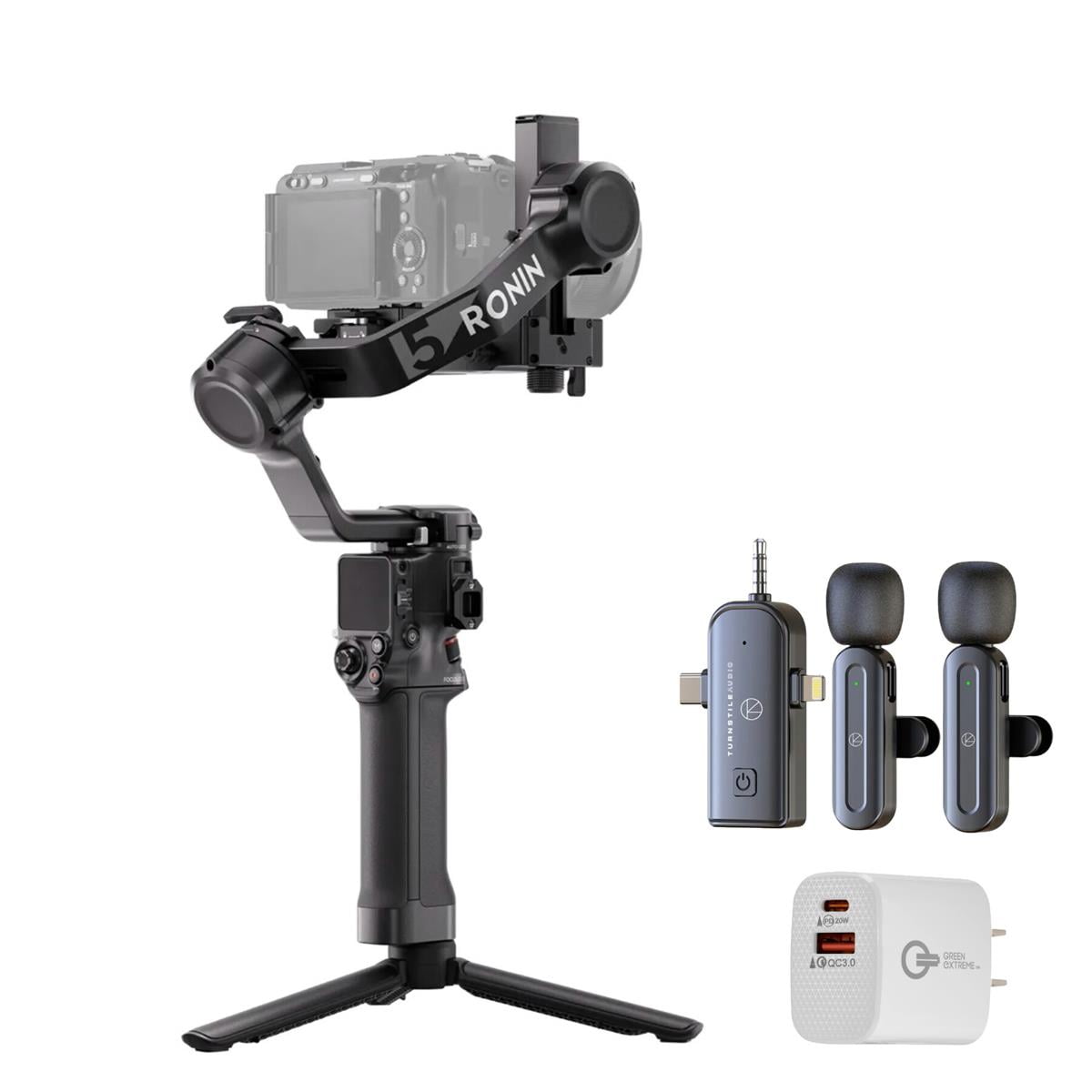 DJI RS 5 Handheld Gimbal Stabilizer + Wireless Microphone Set + USB Wall Charger