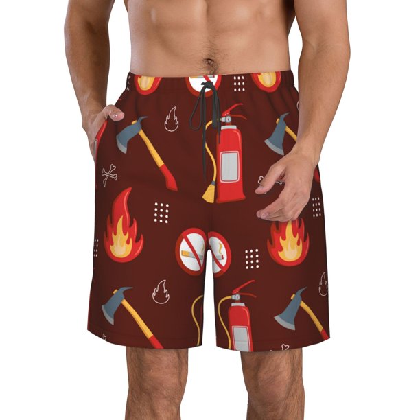 Balery Fire Extinguisher Traje de Baño Estilo Hawaiano para Hombre, Shorts de Secado Rápido con Bolsillos-Small