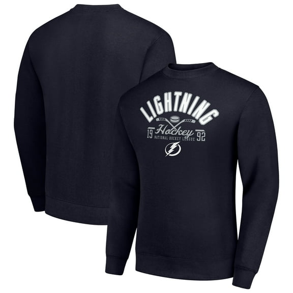 Men's Starter Navy Tampa Bay Lightning Stick And Puck Logo Fleece Pullover Sweatshirt