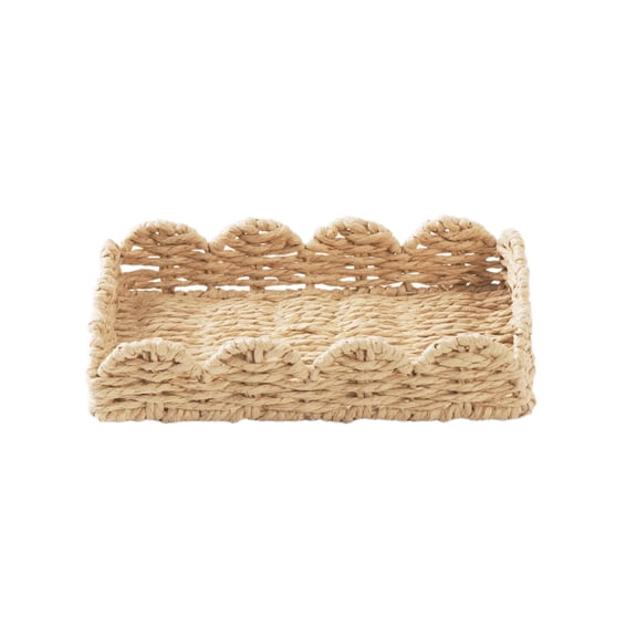 Fan Shaped Woven Natural Water Hyacinth Decorative Tray with Scalloped Edge for Home Organization Table Centerpiece and Display