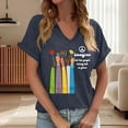 thumbnail image 2 of Wang6 Womens Plus Size V Neck Tshirts Casual Short Sleeve Imagine All the People Living Life in Peace Letter Printed Graphic Tees Summer Loose Fit Tops Navy M, 2 of 4