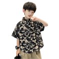 thumbnail image 4 of Twczz Boys Hawaiian Shirts with Pocket- Casual Short Sleeve Button Down Summer Beach Floral Shirts Black Size 8, 4 of 5