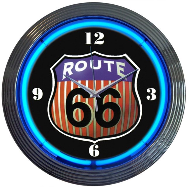 Neonetics Horloge Murale Ronde Néon Route 66 Voitures et Motos, 15 Pouces