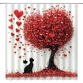 thumbnail image 2 of Valentine''s Day Shower Curtain Retro Romantic Love Tree Cute Cat Red Hearts Happy Holiday Fabric Bathroom Decor Set with Hooks(36" WX72 H), 2 of 3