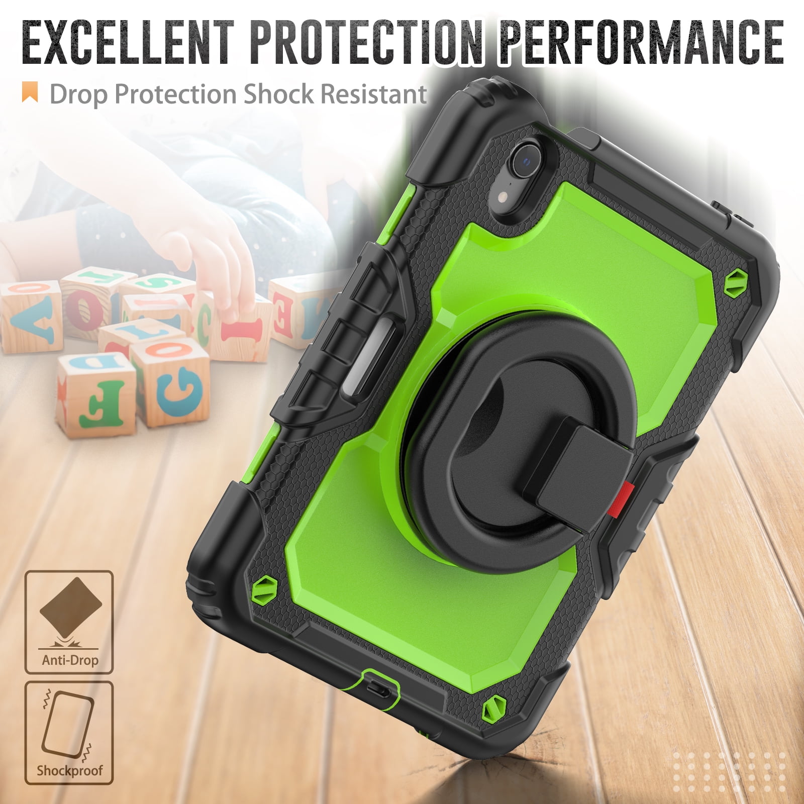 iPad Mini 6 Case 2021, Dteck 360 Rotating Heavy Duty Shockproof with Rugged Stand Pencil Holder for Kids Case for iPad Mini 6th Generation 8.3 Inch - Shoulder Strap, Screen Protector, B
