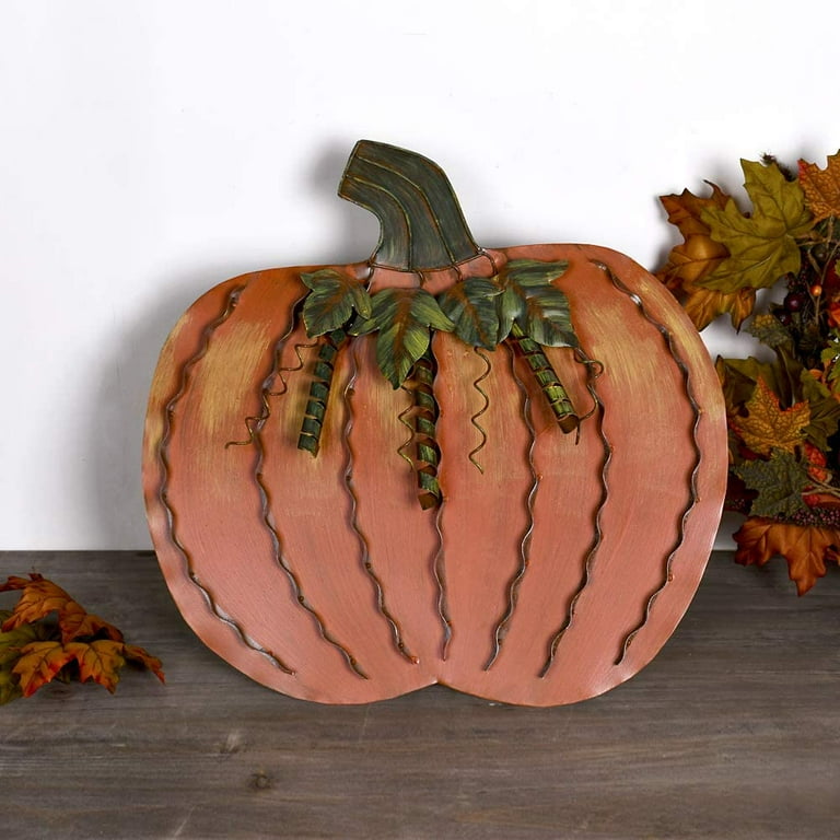 Metal Fall Pumpkin Decor, Indoor Outdoor Standing Flat Pumpkin Decoration  for Autumn Harvest Thanksgiving Halloween Decoration Home House Kitchen