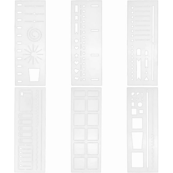6 Styles Planner Stencil Templates 8.6x3.1Inch Journal Painting Stencil Plastic Reusable Drawing Templates