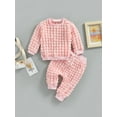 thumbnail image 2 of 2Pcs Baby Girl Boy Fall Outfit Textured Crew Neck Long Sleeve Tops + Casual Pants Set for Toddlers, 2 of 8