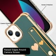 thumbnail image 4 of Designed for iPhone 14 Case with Strap Luxury Love Heart Plating Gold Bumper Phone Cover Wristband Kickstand [Reinforced Corners] Shockproof Anti-Scratch Slim Case for Women-Green, 4 of 11