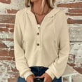 thumbnail image 2 of YYDGH Women's Hoodies Sweatshirts Waffle Knit Button V Neck Hoodie Pullover Casual Long Sleeve Hooded Tops Beige M, 2 of 8