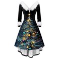 thumbnail image 2 of Christmas Dresses for Women Women's Fashion Elegant Autun And Winter Long Sleeve V-Neck Christmas Print Dress for Holiday Party,Black,L, 2 of 5