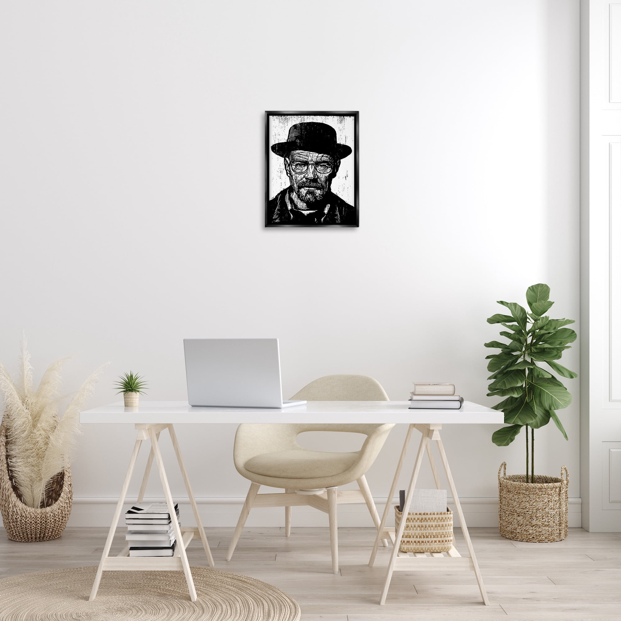 Stupell Industries Heisenberg Famous TV Portrait Abstract Painting Black Floater Framed Canvas Art Print Wall Art, 17 x 21