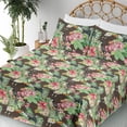 thumbnail image 3 of Ambesonne Tropical Fitted & Flat Sheet with Shams 4 Pcs Set, Hibiscus Exotic Floral Art, King, Pastel Green Dark Coral, 3 of 5