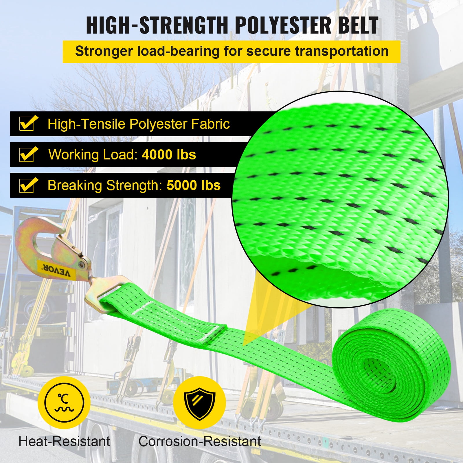 VEVOR Ratchet Tie Down Strap, 15.6ft x 2in Polyester Ratchet Strap 4000 lbs Working Load, 12 PCs Heavy Duty Car Strap w/ Double Hooks, Car Tie Down Strap with Chain Anchors, Security Fastening, Green