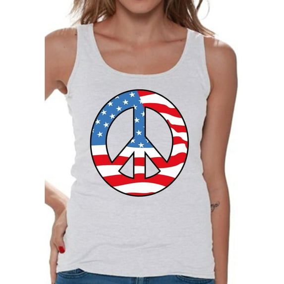 Awkward Styles Women's Peace Flag Patriotic Graphic Tank Tops American Flag Peace Sign