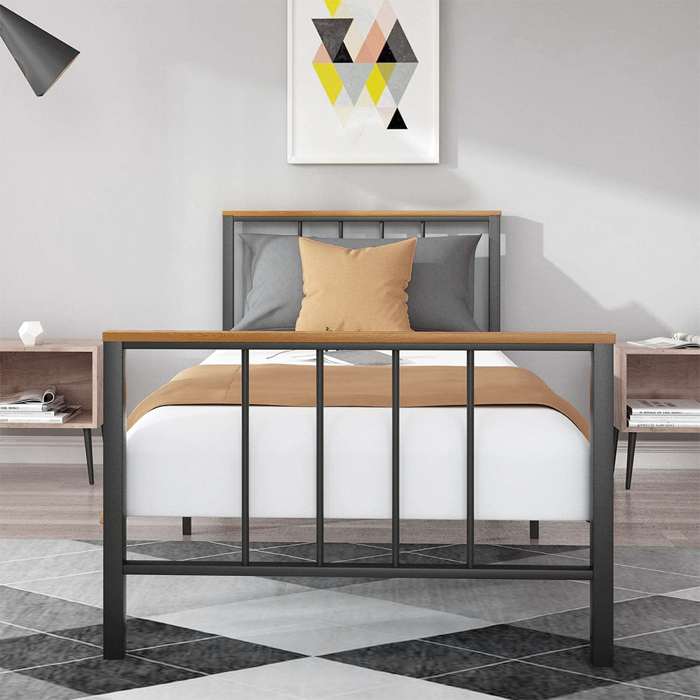 Home Twin-Size Metal Bed Frame No Box Spring Needed, Metal Bed Frame with Wood Headboard, Platform Bed Frame Twin w/ Footboard, 16 Bed Slats, Noise-Free, Easy assembly, 200lbs, S2018 - image 3 of 8