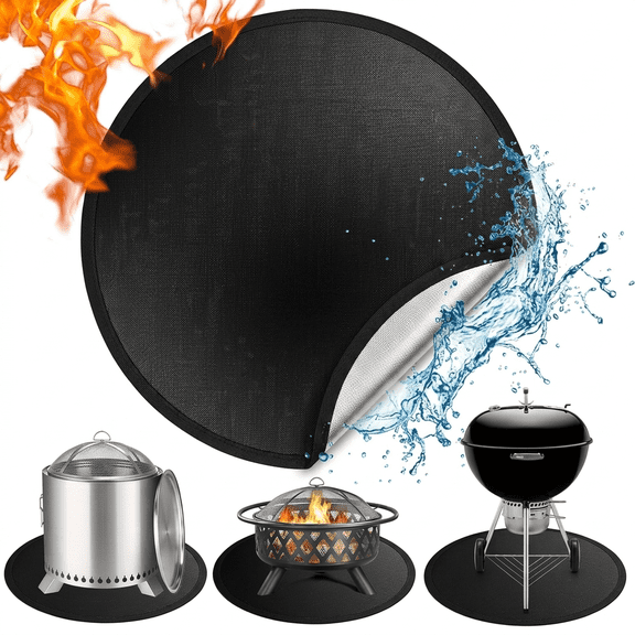 ROSEXIXI Grill Mats for Outdoor Grill, 24 Inch Round Black Heat Resistant BBQ Pad, Waterproof Oil-Repellent Reusable, Fireproof for Campfire Cooking, Smoker, Patio & Grass Surface Safety