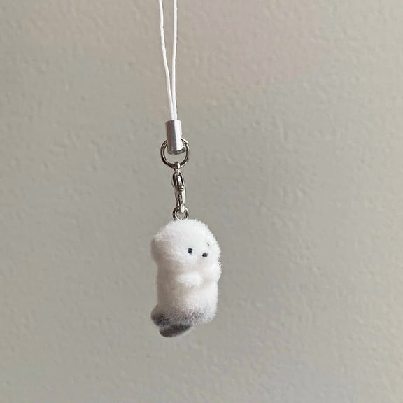 Flocked Sea Otter Phone Chain Keychain Cartoon Animal Doll Charm Pendant Earphone Case Lanyard Bag Decor