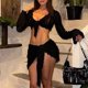 thumbnail image 1 of Conjunto de 2 piezas a juego para mujer, top sexy con cuello en V profundo y minifalda, ropa de discoteca ajustada, 1 of 9