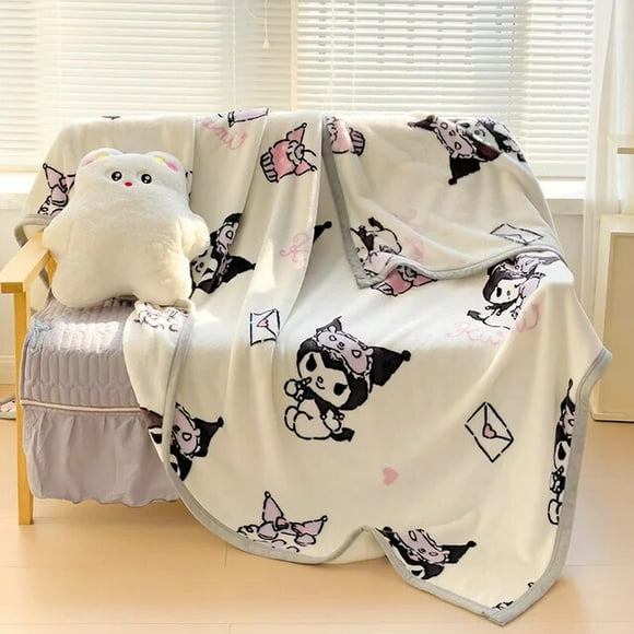 Sanrio Couverture en Velours Corail Double Face Hello Kitty Cinnamoroll Kuromi Bureau Maison Couvertures Épaisses d'Hiver Draps de Lit
