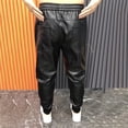 thumbnail image 5 of Joernso Men Faux Leather Pants with Pockets Stretchy Waist Solid Color Plus Size Waterproof Ankle-banded Motorcycle Style Spring Fall Club Trousers, 5 of 7