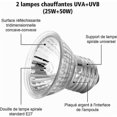 thumbnail image 4 of Kit Lampe Chauffante Tortue Terrestre Lampe Reptiles Chauffante avec 2 Ampoule UVA UVB 25W 50W Lampe Tortue Terrestre de Base Longue 360 Rotation pour, 4 of 5