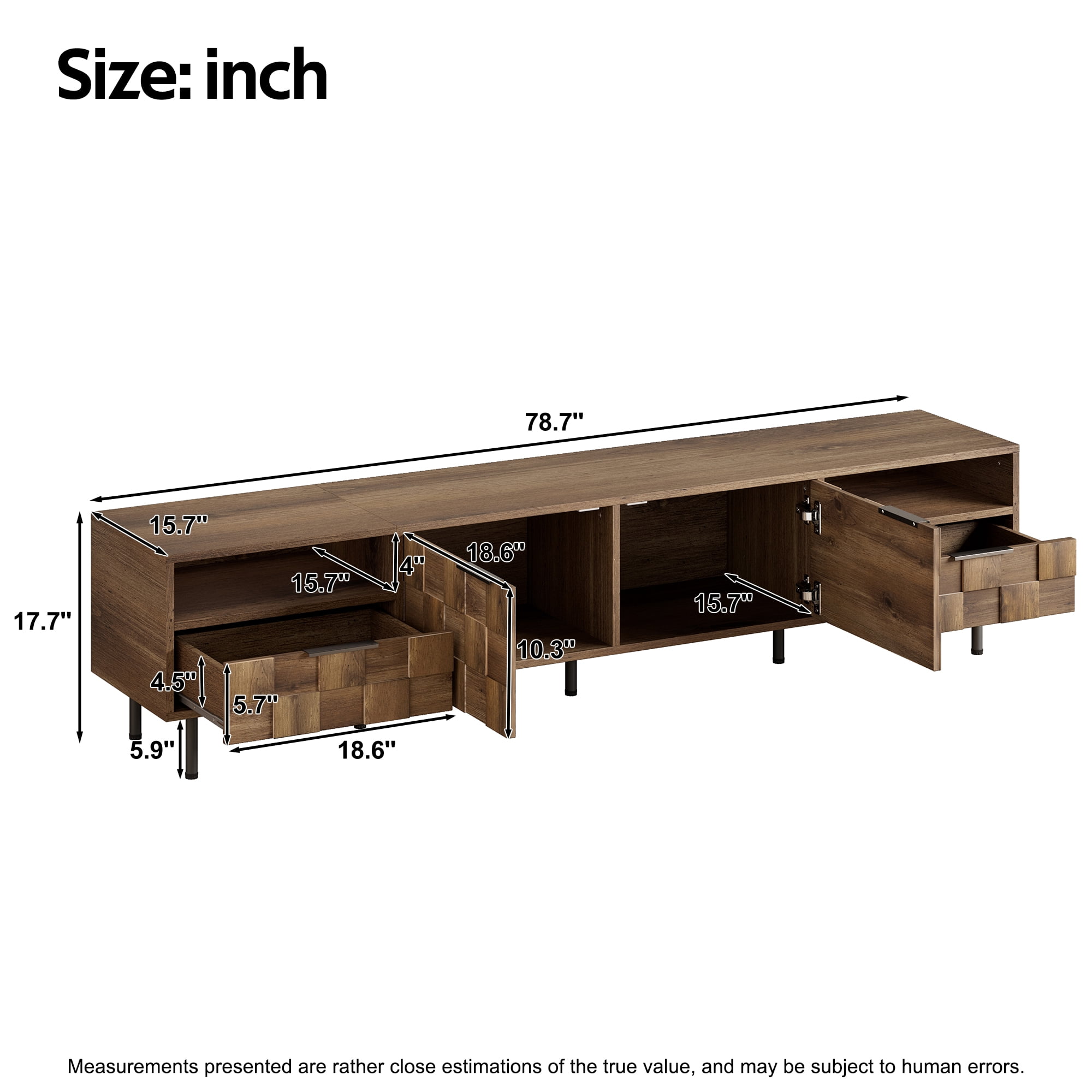 Aukfa 78.7" Mid-Century Modern TV Stand for TVs up to 85", Wood Media Console Entertainment Center,Checkered Design,Natural