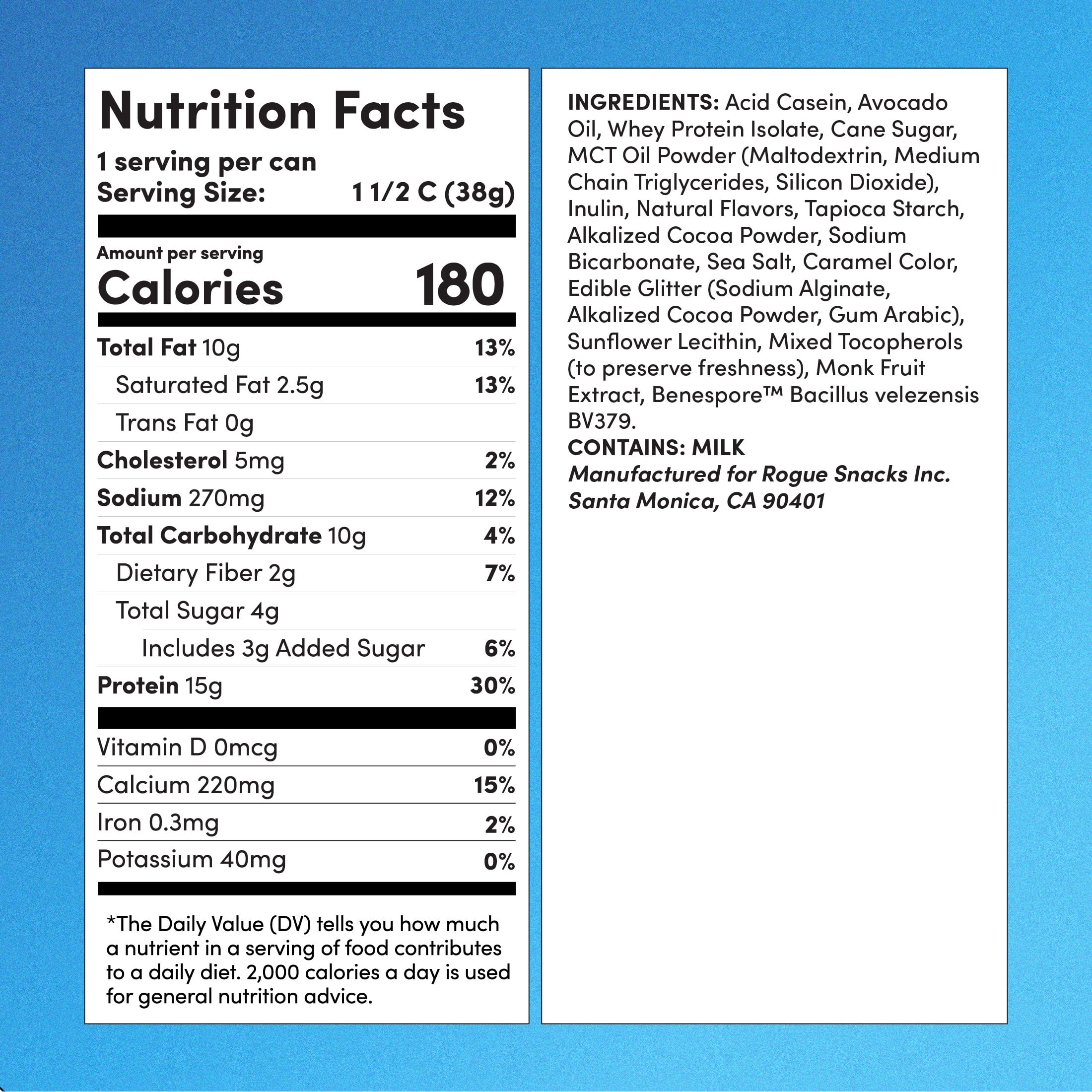 Rogue Snacks, Chocolate Chip Cookie Puffs, 15g Of Protein, Probiotics, 1.3 oz Can
