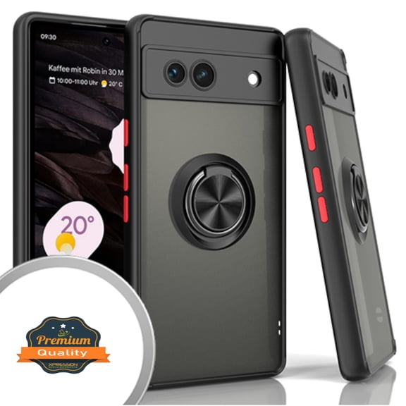 Xpression Cover for Samsung Galaxy Z Fold 5 Finger Ring Stand Holder Kickstand Hybrid Frosted Matte Silicone TPU Hard PC Slim Frame Phone Case - Black