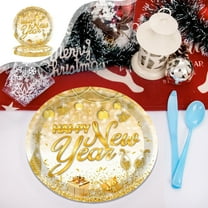 9-Inch White & Gold Happy New Year Disposable Paper Plates Set - 16Pcs Festive Party Tableware with Gift Box Champagne Motifs for Holiday Gatherings
