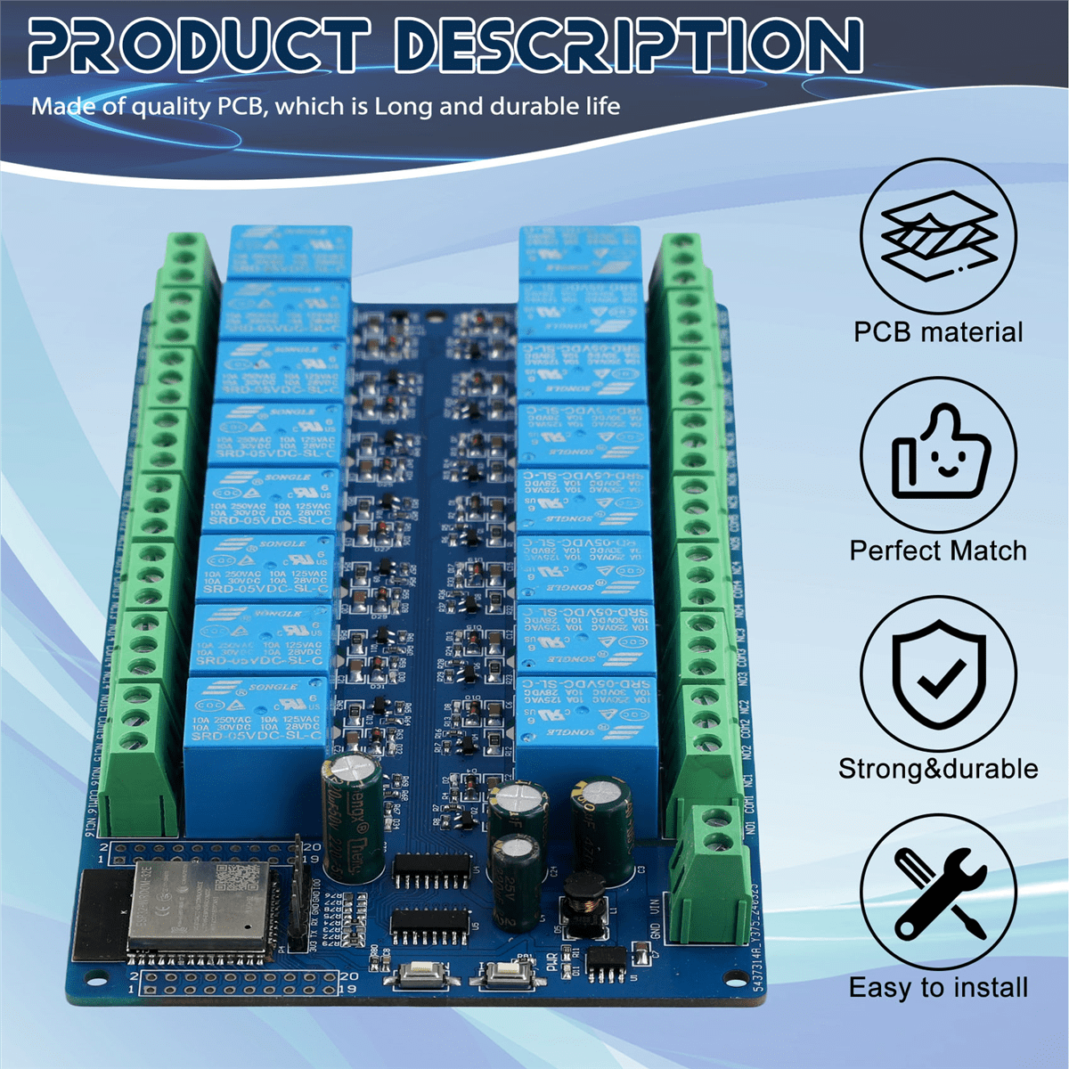 Pcb Relay 5v 16 Channel Relay Module Dc5-12v Power Supply Esp32 ...