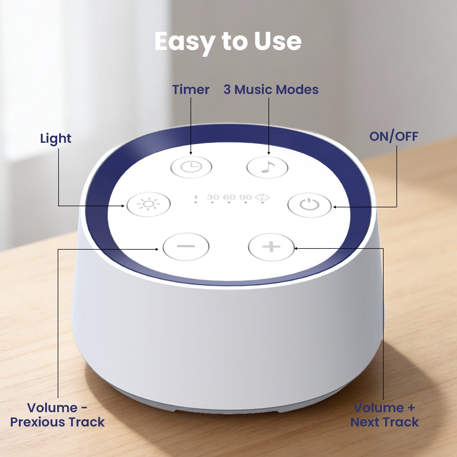 White Noise Machine for Baby Adult Sleep, Portable Sound Machine with Cry Sensor, 30 Soothing Sounds, Night Light & Timer for Nursery Home Travel