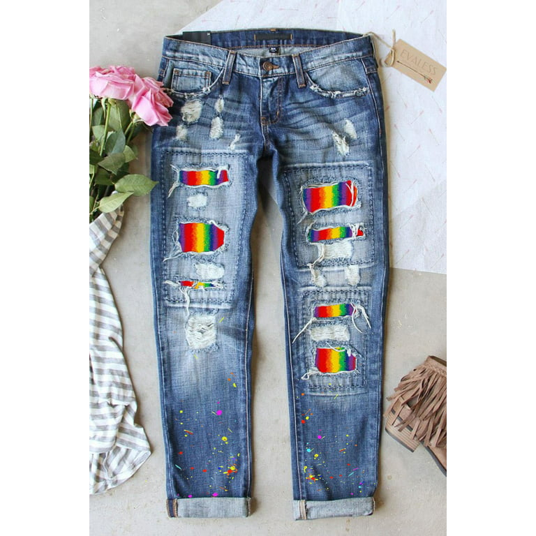 FARYSAYS Women's Jeans Rainbow ColorJeans Ripped Slim Denim Pants Trousers  S-2XL 