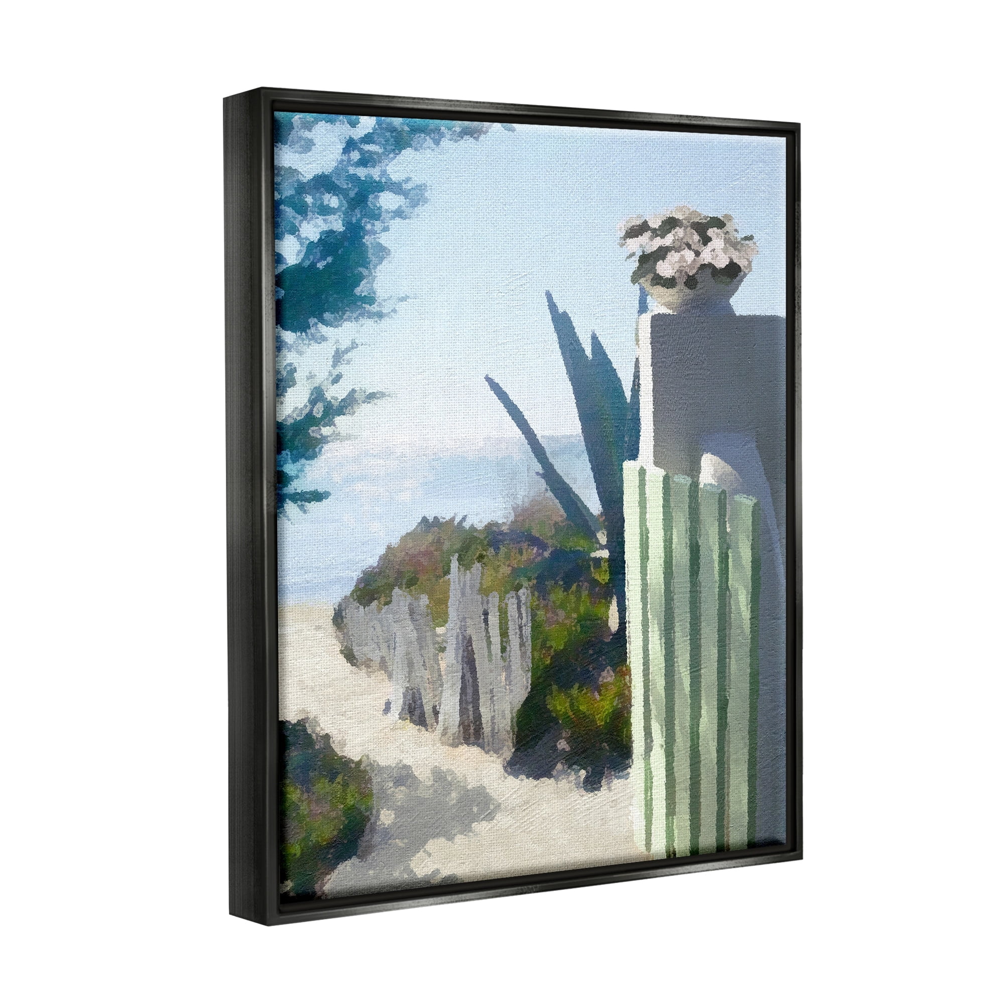 Stupell Industries Beach Shore Boardwalk Summer Ocean Sandy Breeze Painting Jet Black Floating Framed Canvas Print Wall Art, Design by Noah Bay