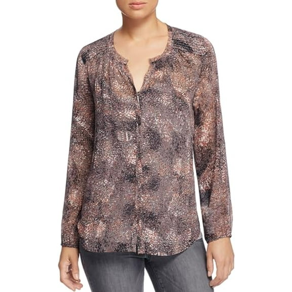 Daniel Rainn Pintucked Abstract Print Blouse (Grey, XS)