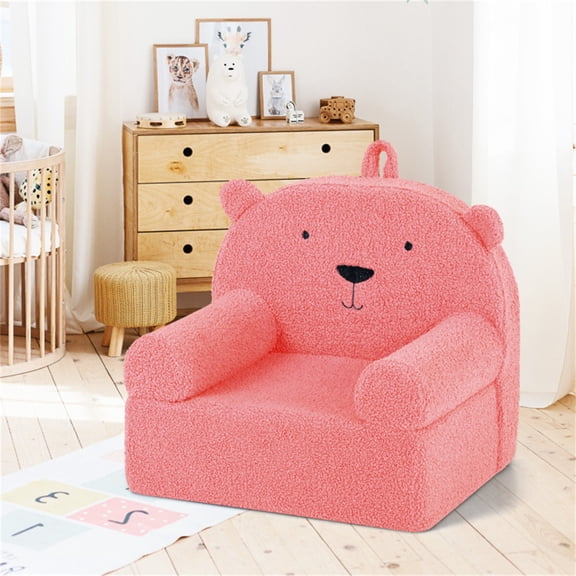 Kids Foam Sofa Chair with Teddy Fleece, Toddler Couch for 3 Years, Pink Lightweight Reading Lounger
