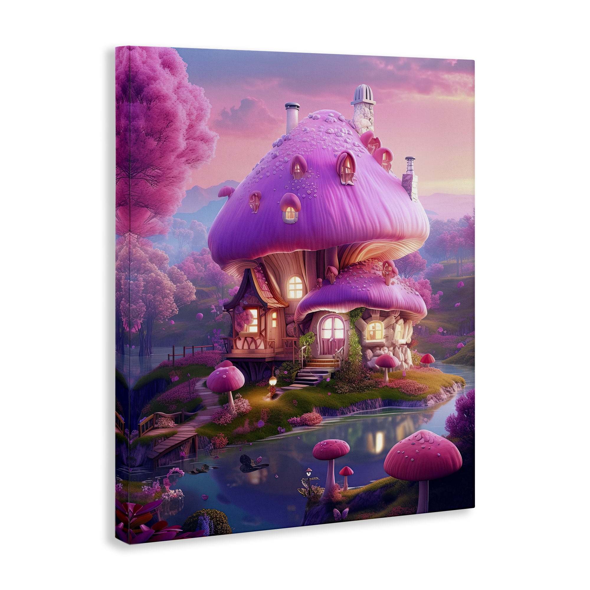 Stupell Industries Forest Mushroom Cottage Town & City Painting Gallery Wrapped Canvas Art Print Wall Art, 24 x 30