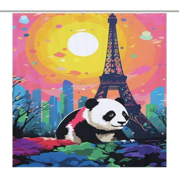Funny Cute Panda Shower Curtain Modern Home Bathroom Bathtub Decor Waterproof Fabric with 12PCS Hooks
