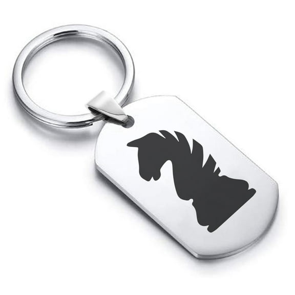 Stainless Steel Knight Chess Piece Dog Tag Keychain Circle Ring