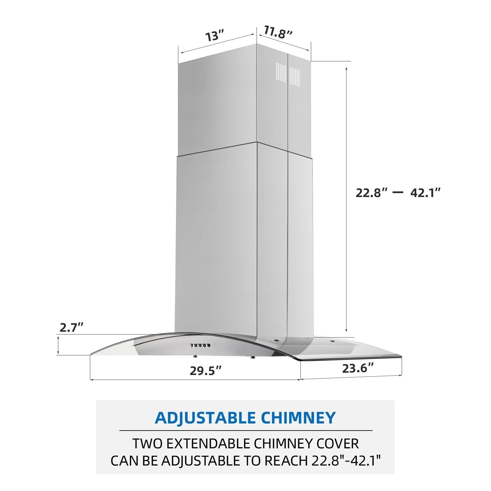 Joeaonz Island Mount Range Hood in Stainless Steel with LED Lights & Easy-Clean Filters, 120V