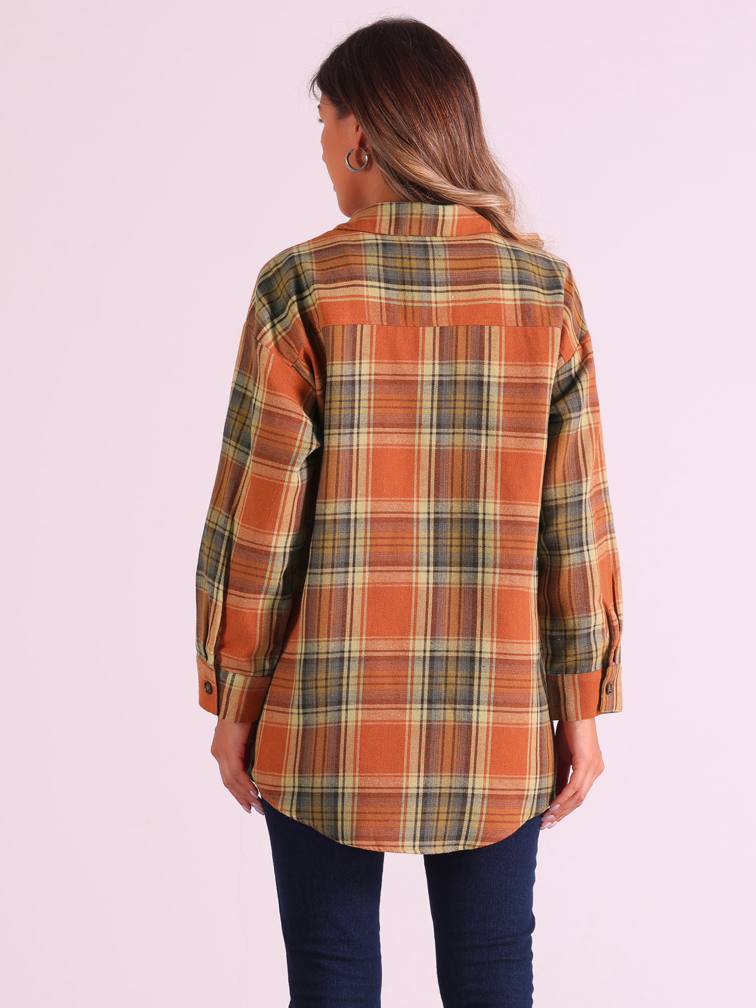DARING DIVA Women's Long Sleeve Plaid Button Down Shirt Blouse Top XS Orange