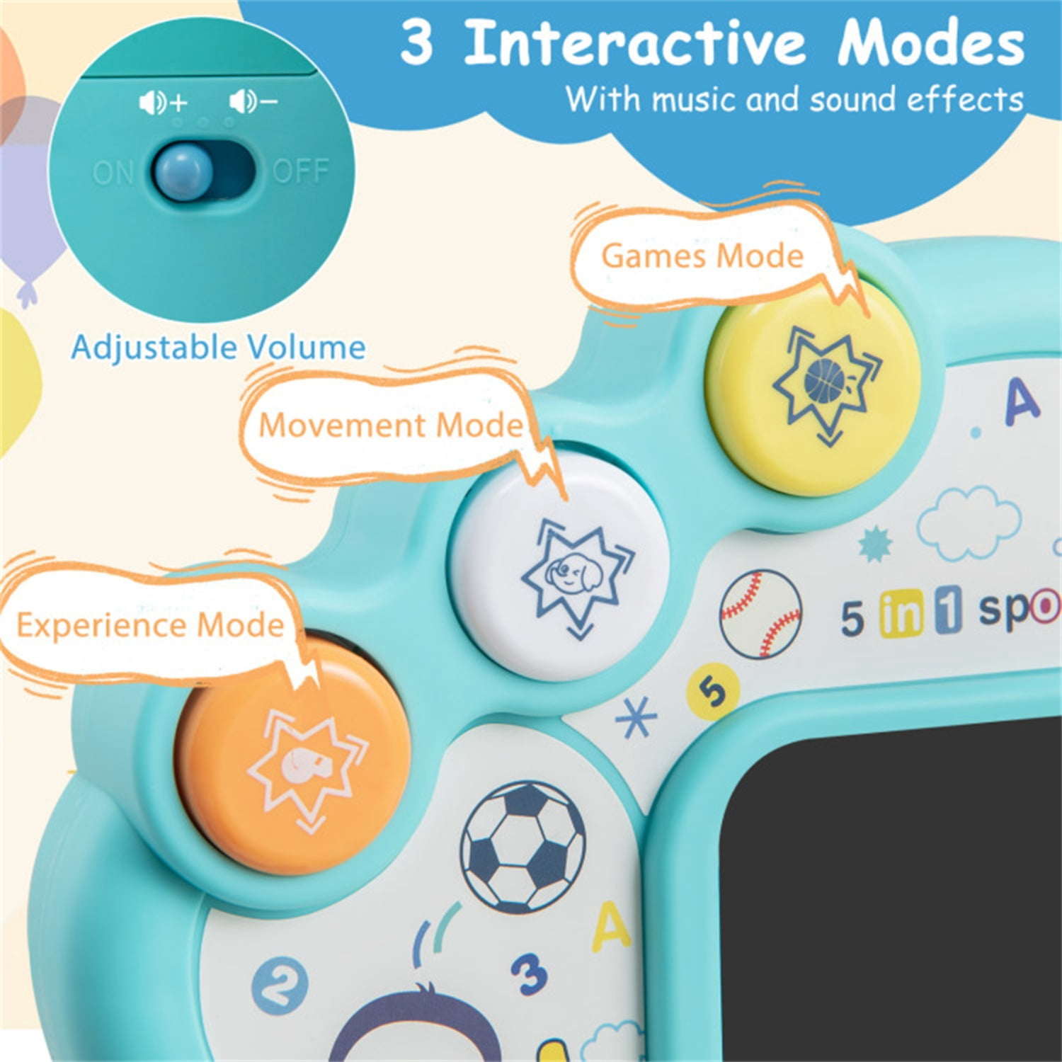 5 in 1 Toddler Sports Activity Center with Basketball Hoop Soccer Golf,  18 Months+​