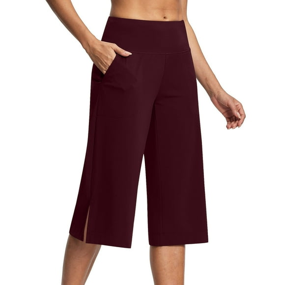 Plebaso Pantalon Capri de Yoga pour Femmes Taille Haute à Jambe Grand Pantalon d'Entraînement Extensible Confortable Capris avec Poches