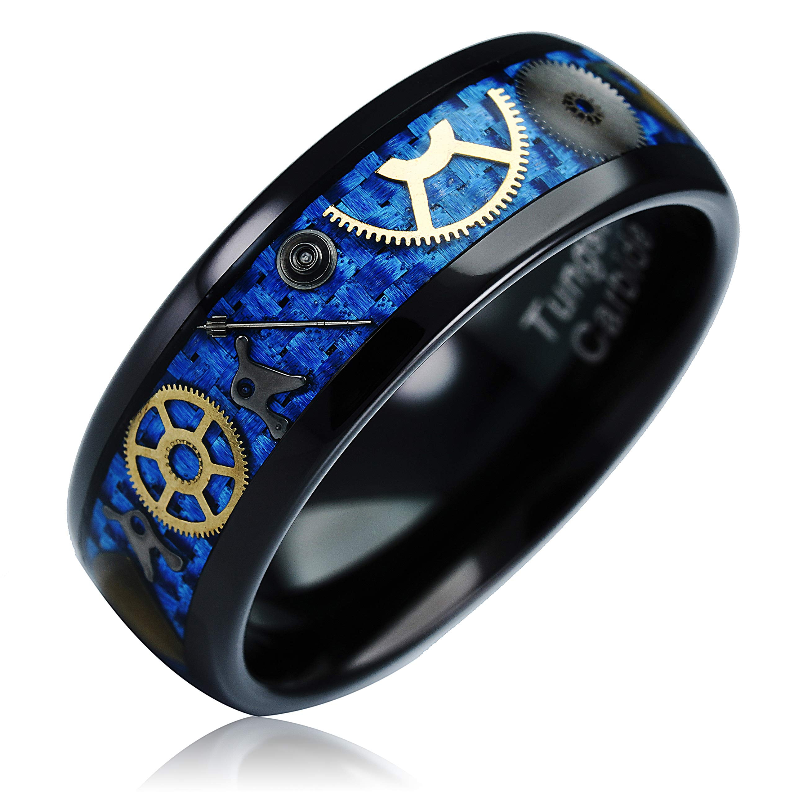 100S Jewelry - 100S JEWELRY Black Tungsten Ring for Men Watch Gear Blue