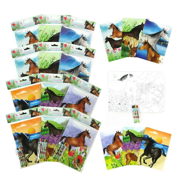 Collection de Coloriage d'Artiste Hippique - 12 Livres & 48 Craies de Cire pour les Amoureux des Chevaux! Parfait pour les Fêtes d'Anniversaire, Cadeaux, Récompenses & Bas de Noël.