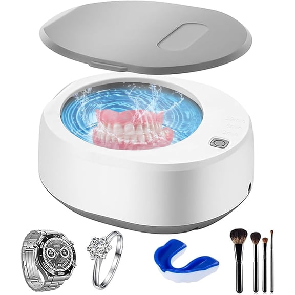 340ML All-in-One Ultrasonic Cleaner for Jewelry, Retainers, Dentures, Aligners, Portable Cleaning Machine, 49kHz Ultra-Quiet Night Guards, Mouth Guards
