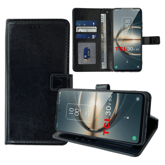 TCL 30 V 5G Case, CBUS Wallet Flip Case with Card Holders Folio for TCL 30v 5G Case Cover - Black